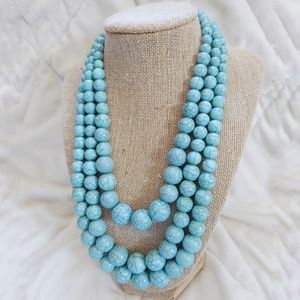 Faux Turquoise Bead Triple Strand Necklace